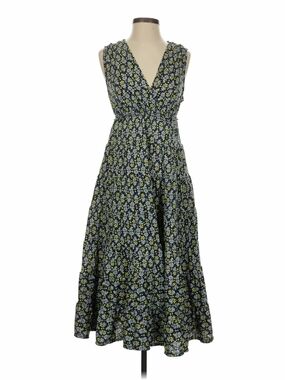 Max Studio Dark Blue Floral V-Neck Tiered Maxi Dress